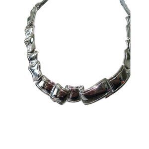 Silver-Tone Signed Vintage 1950's Godette Ny Abstract Chunky Fashion Necklace